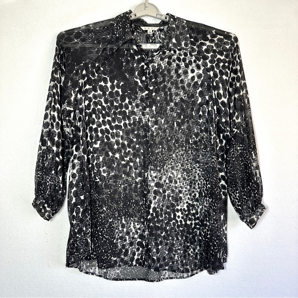Cabi Black & White Sheer Top L Polyester Button Blouse
